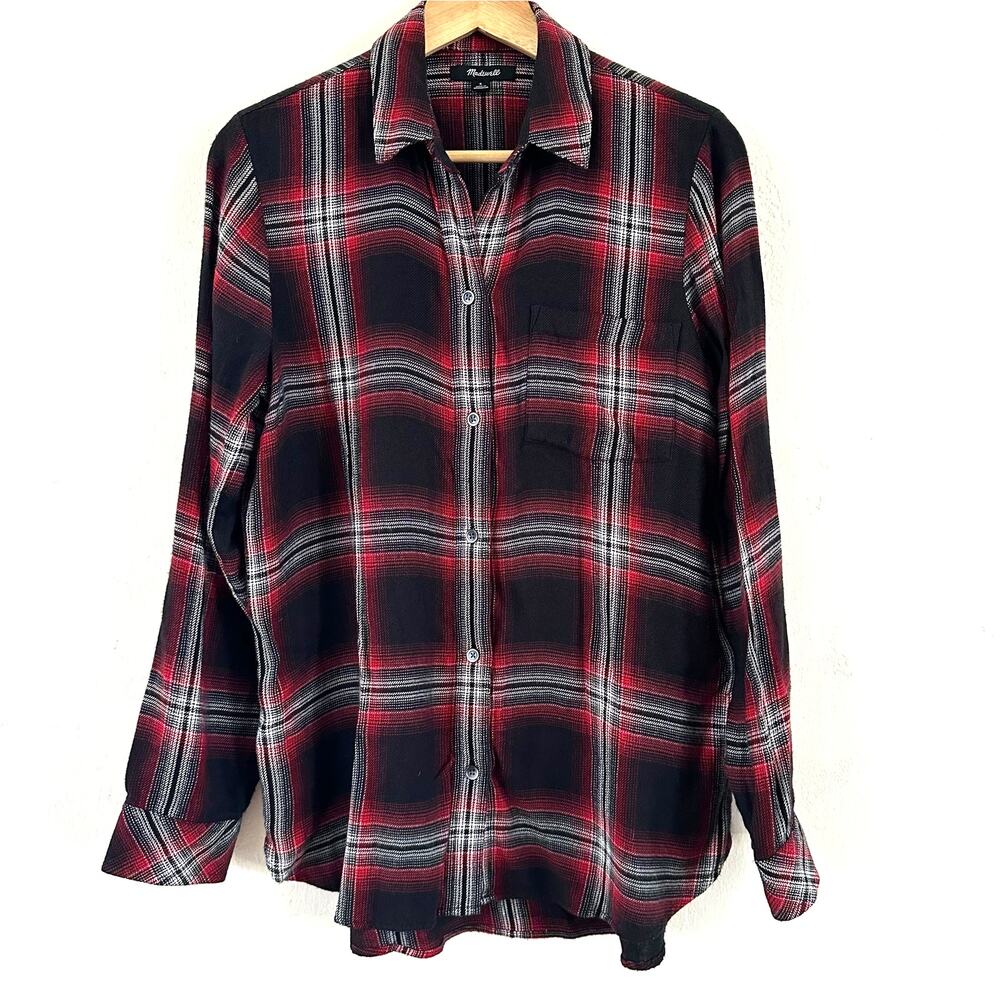 Madewell Flannel Plaid Long Sleeve Button Front Top Shirt Size Small Black Red